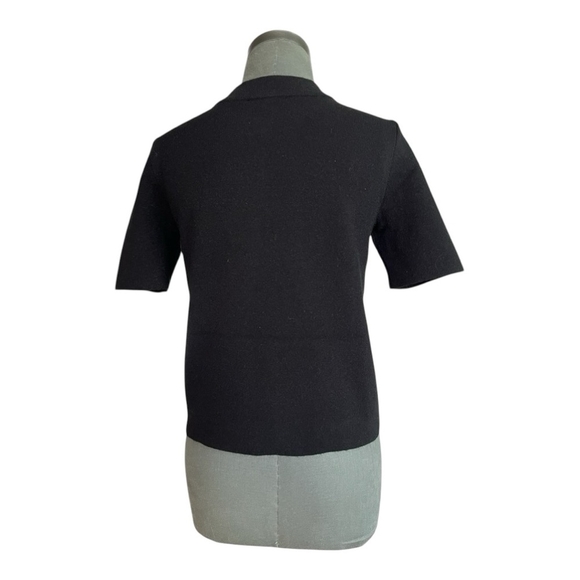 Womens Top ANN TAYLOR Black Shell Tee Leatherette Front Knit Short Sleeve Blouse - Picture 4 of 6